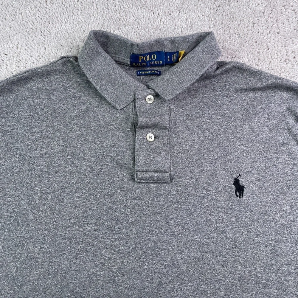 Polo Ralph Lauren Polo Shirt Mens Large Gray Custom Slim Fit Short Sleeve Pony